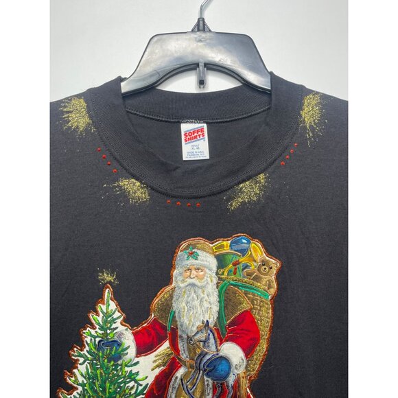 Vintage Soffe Shirts Made in USA Xl Santa Patch Design Black Single Stitch - Picture 4 of 7